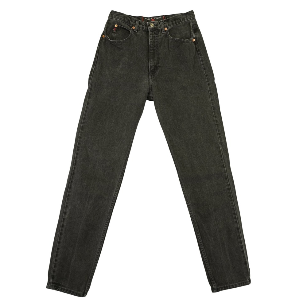 Vintage 90s Guess Jeans Black Denim Women 30 (29x32) High Rise Tapered Leg USA